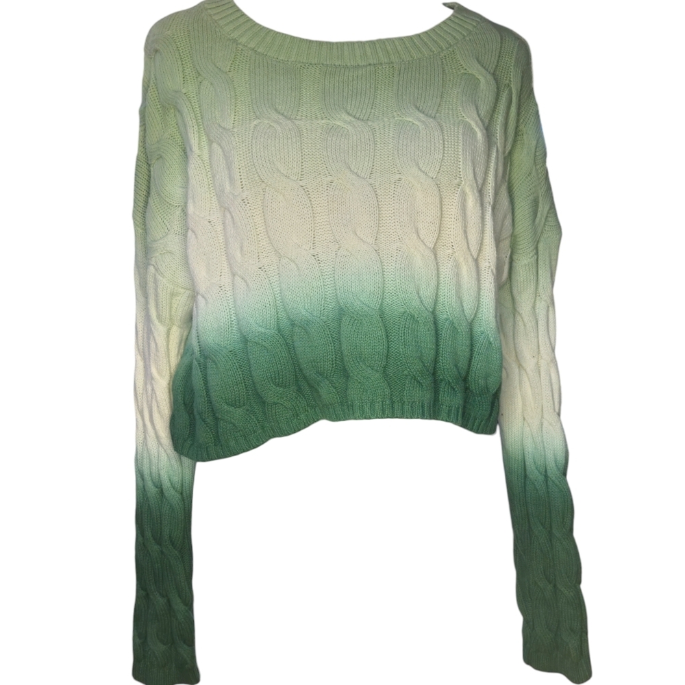 Sincerely Jules Cable Knit Cropped Green Hombre Sweater Size Large